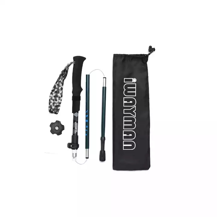 OS75-18-Ultra-light 5 Section Adjustable Carbon Fiber Aluminum Walking Stick Folding Collapsible Cane Non-slip Rubber Trekking Poles