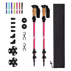Collapsible Lightweight Aluminum 7075 Hiking Pole- Pink set for woman