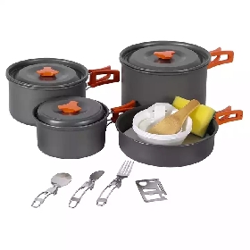 22 PCS Camping Cookware Mess Kit, Lightweight, Compact and Folding Backpacking Cooking Set Anodized Aluminum Camping Pots