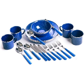 Deluxe 24-Piece Enamel Tableware Set: Plates, Bowls, Mugs & Utensils