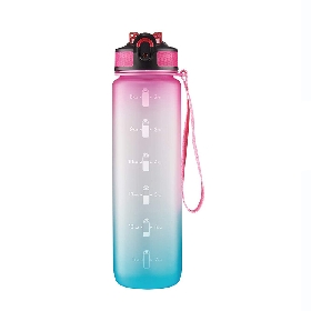 Water Bottle with Time Marker, Carry Strap, Leak-Proof Tritan BPA-Free